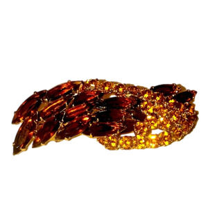 𝅺vtg Juliana DE Topaz Navette Orange Rivoli Gold Tone Brooch 2.8” Confirmed